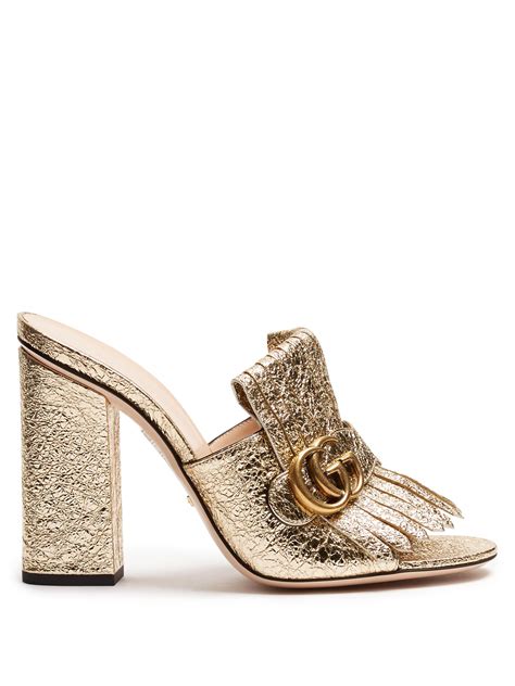 gucci marmont metallic city sandal gold|Gucci gg block heel sandals.